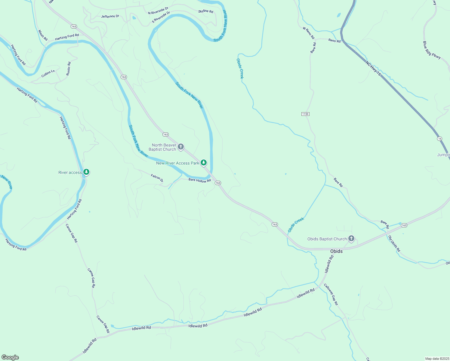 map of restaurants, bars, coffee shops, grocery stores, and more near 8429 North Carolina 163 in West Jefferson