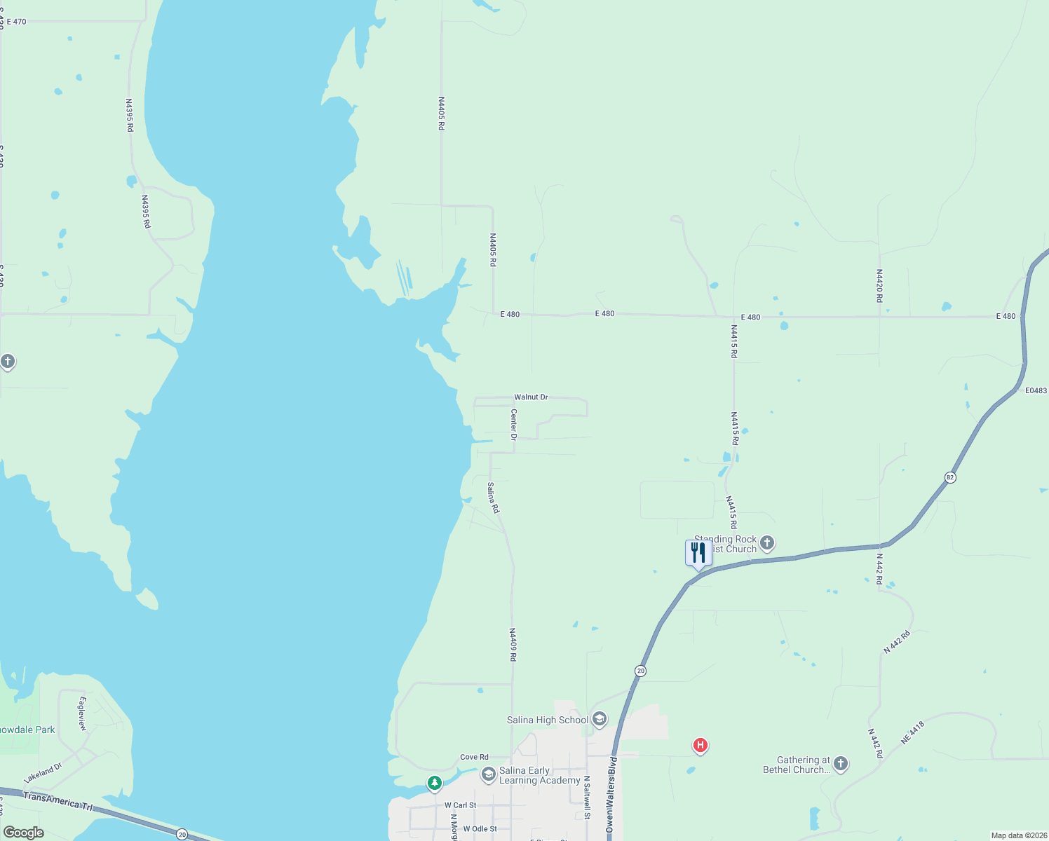 map of restaurants, bars, coffee shops, grocery stores, and more near 106 Center Drive in Salina