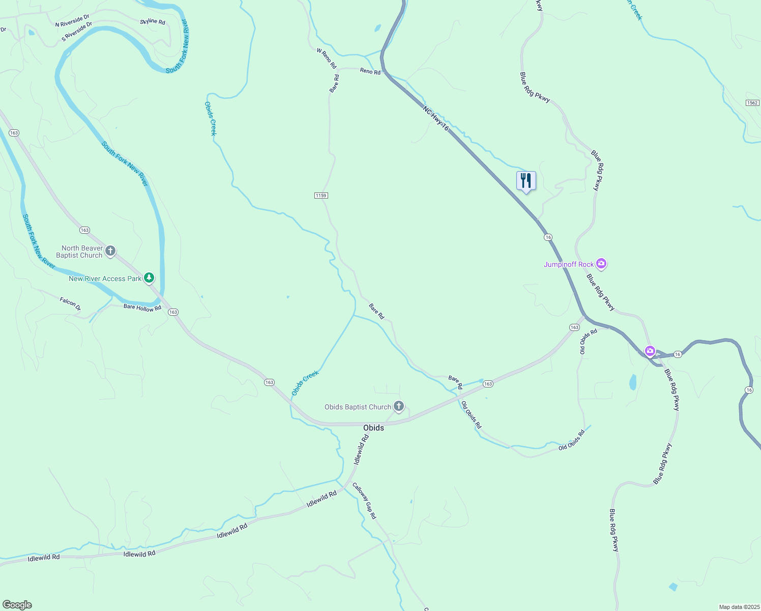 map of restaurants, bars, coffee shops, grocery stores, and more near 1367 Wade Bare Road in Jefferson