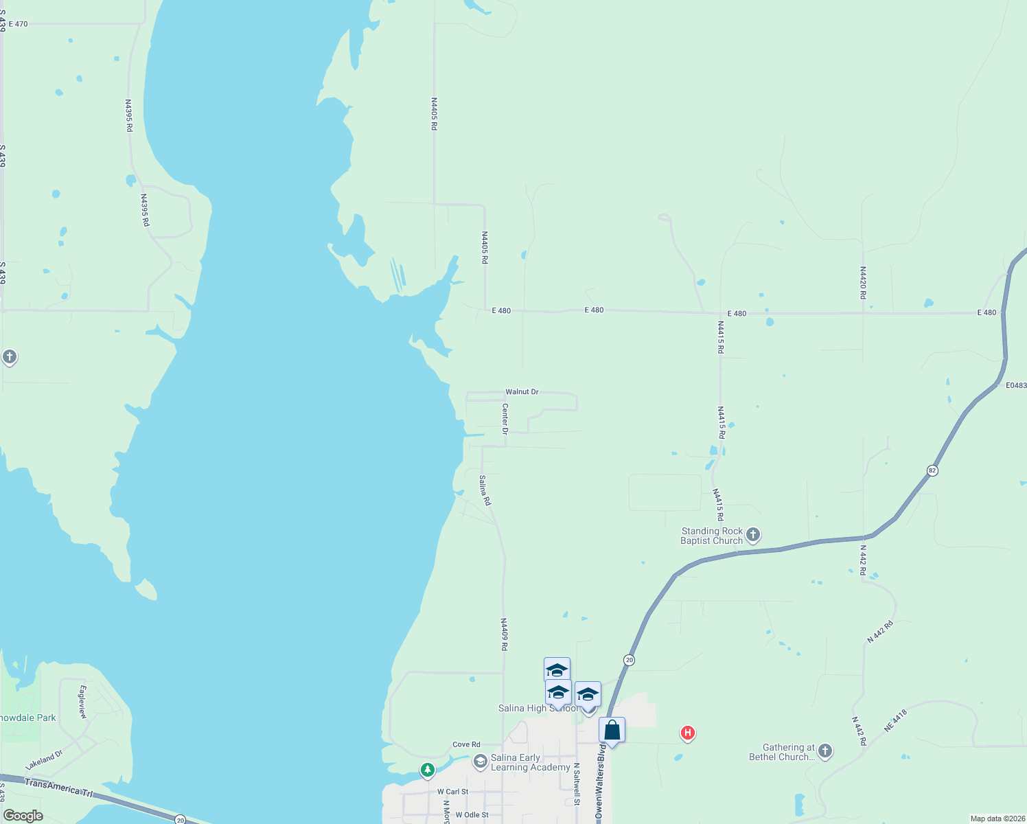 map of restaurants, bars, coffee shops, grocery stores, and more near 106 Center Drive in Salina