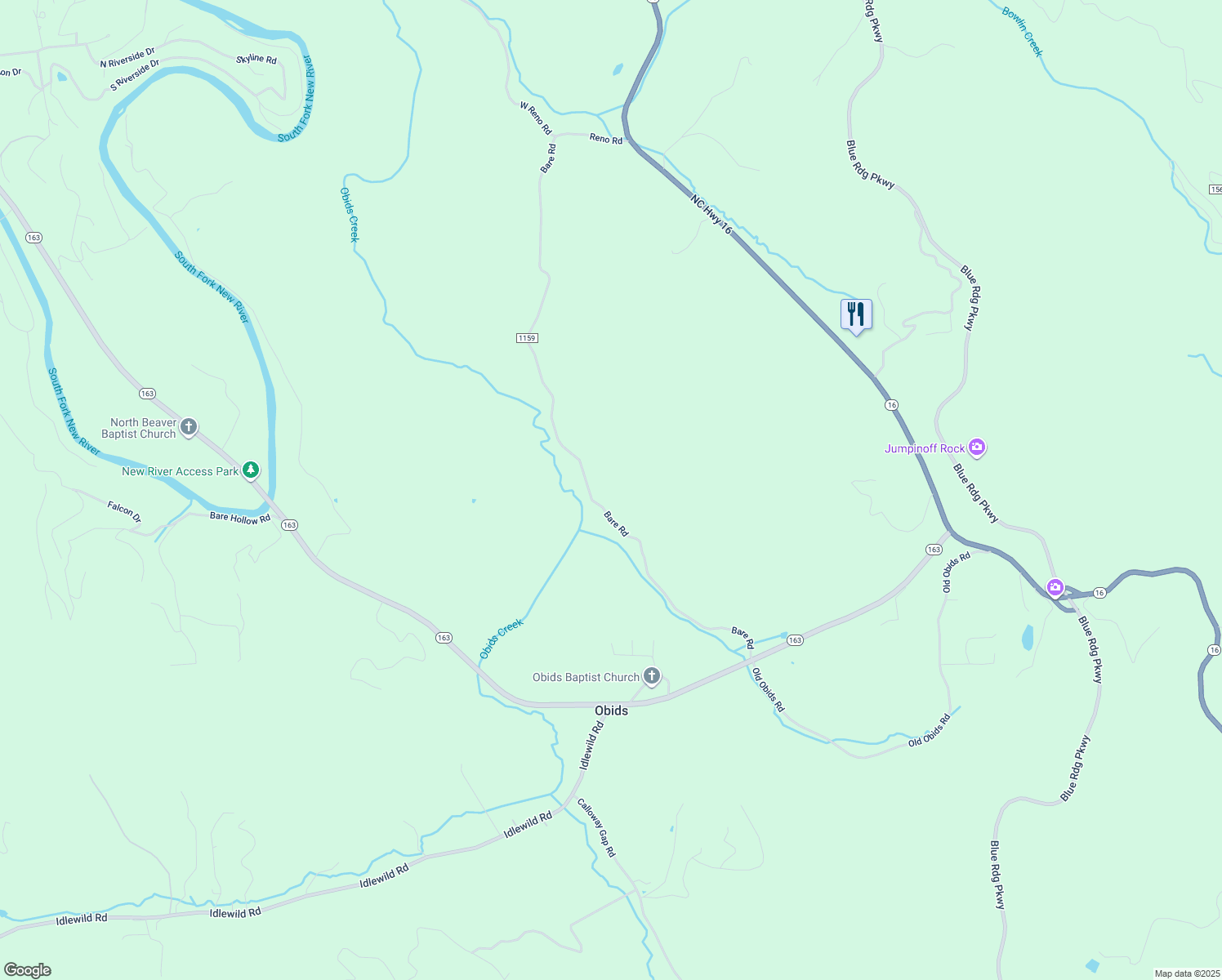 map of restaurants, bars, coffee shops, grocery stores, and more near 1283 Bare Road in West Jefferson