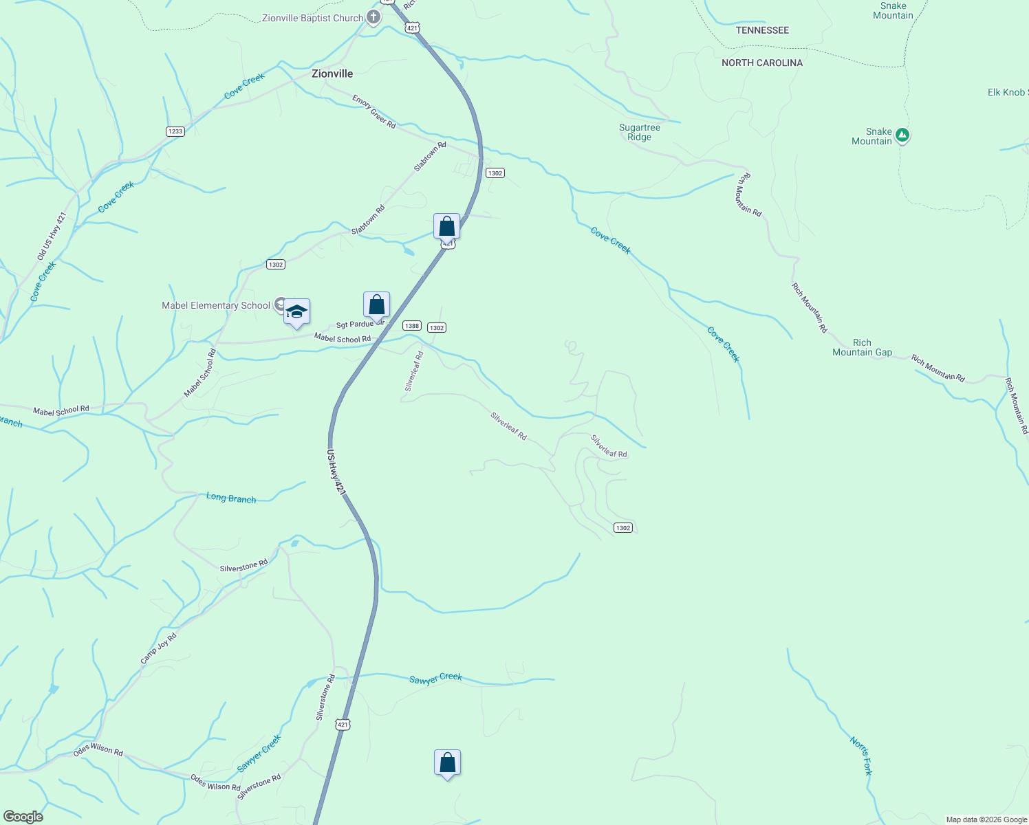 map of restaurants, bars, coffee shops, grocery stores, and more near 873 Silverleaf Road in Zionville