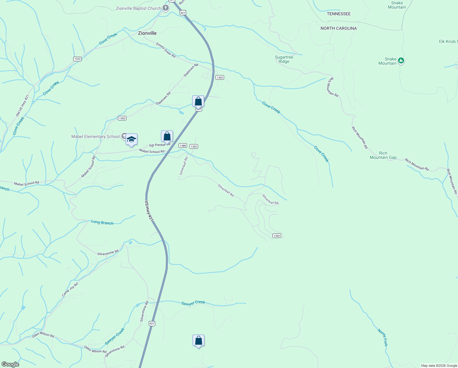 map of restaurants, bars, coffee shops, grocery stores, and more near 873 Silverleaf Rd in Zionville