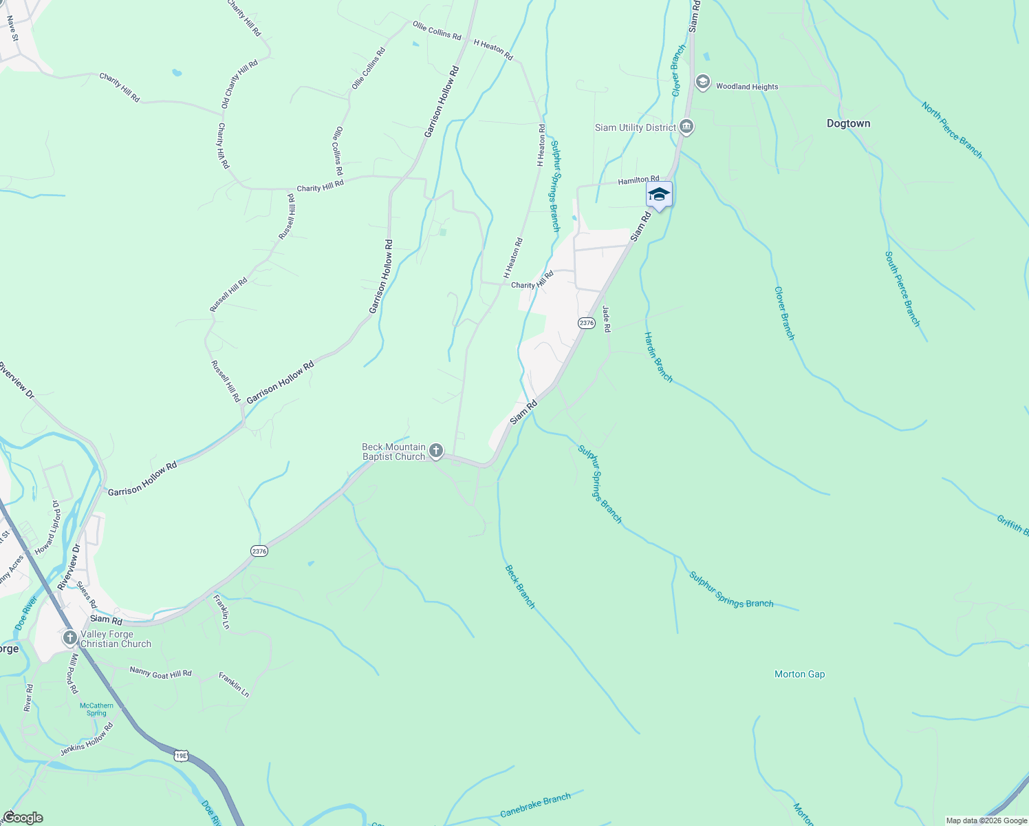 map of restaurants, bars, coffee shops, grocery stores, and more near 2722 Siam Road in Elizabethton