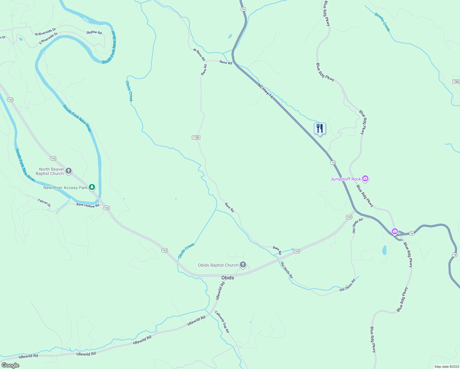 map of restaurants, bars, coffee shops, grocery stores, and more near 1283 Bare Road in West Jefferson