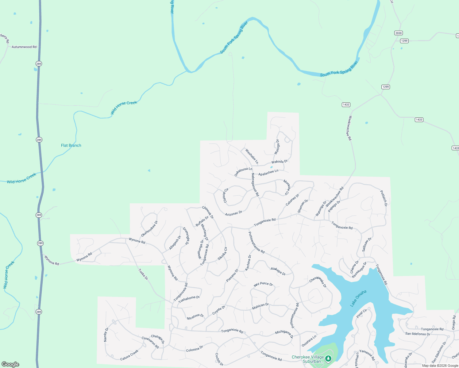map of restaurants, bars, coffee shops, grocery stores, and more near Bayou Lane in Ash Flat