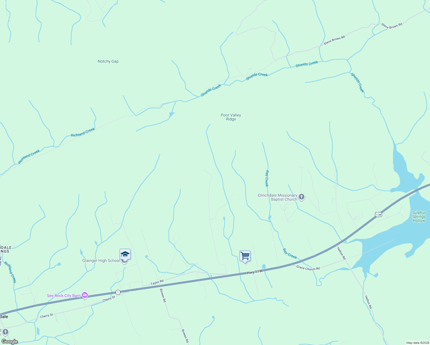 map of restaurants, bars, coffee shops, grocery stores, and more near 824 Deer Ridge Dr in Rutledge