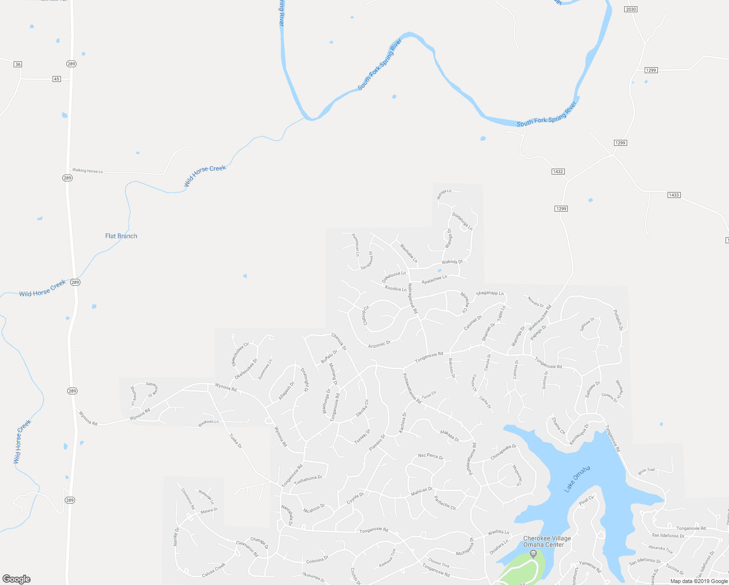 map of restaurants, bars, coffee shops, grocery stores, and more near Bayou Lane in Ash Flat