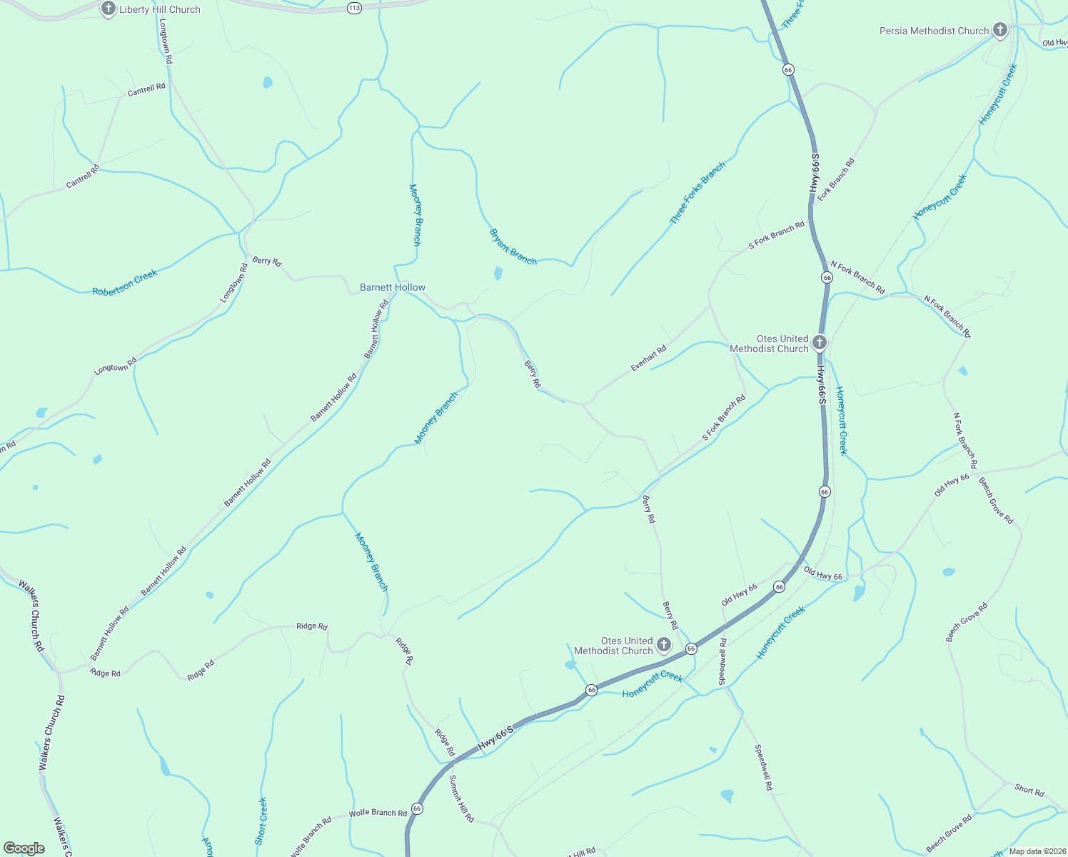 map of restaurants, bars, coffee shops, grocery stores, and more near 351 Berry Road in Bulls Gap