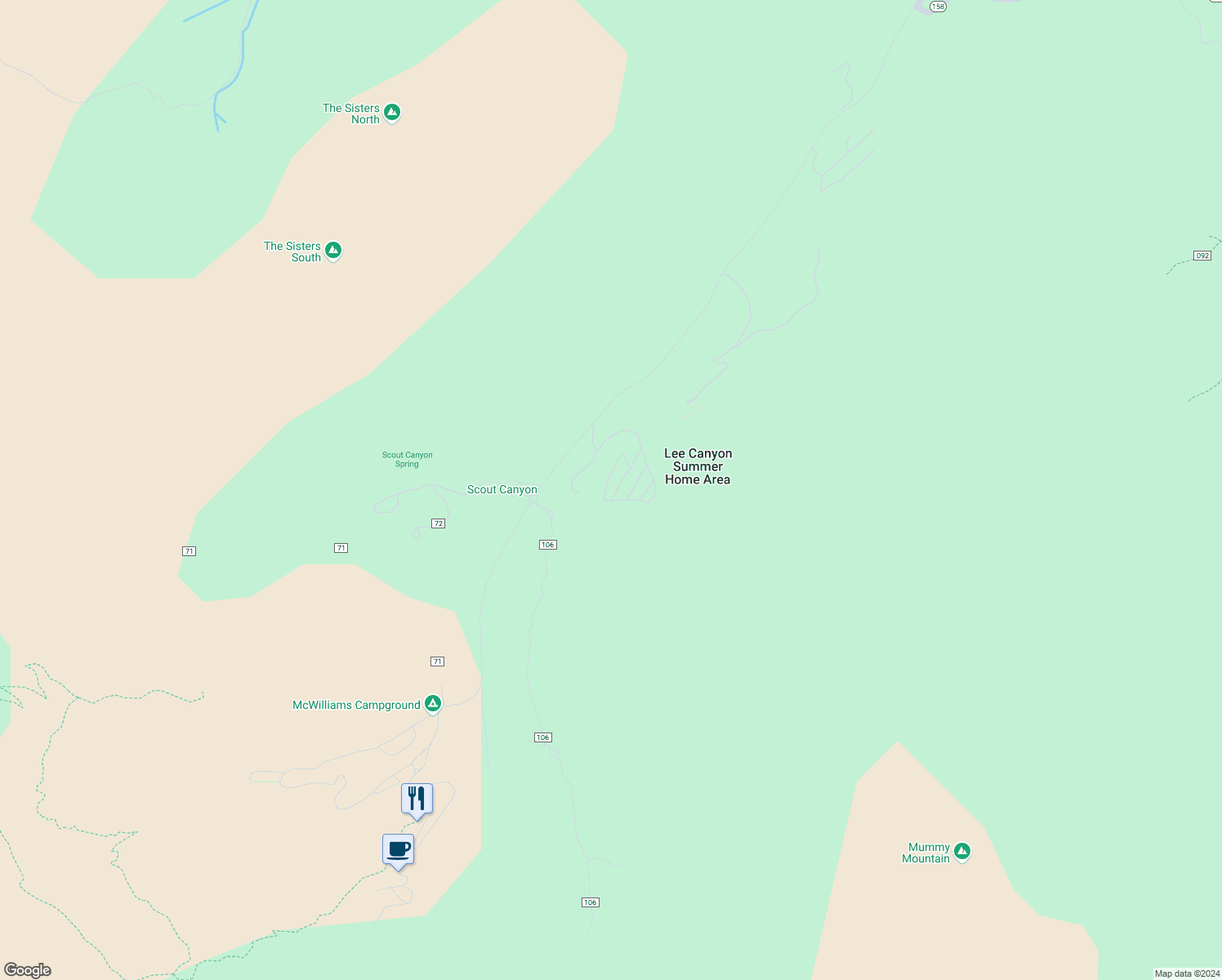 map of restaurants, bars, coffee shops, grocery stores, and more near 2130 Via Spes Nostra Street in Mount Charleston