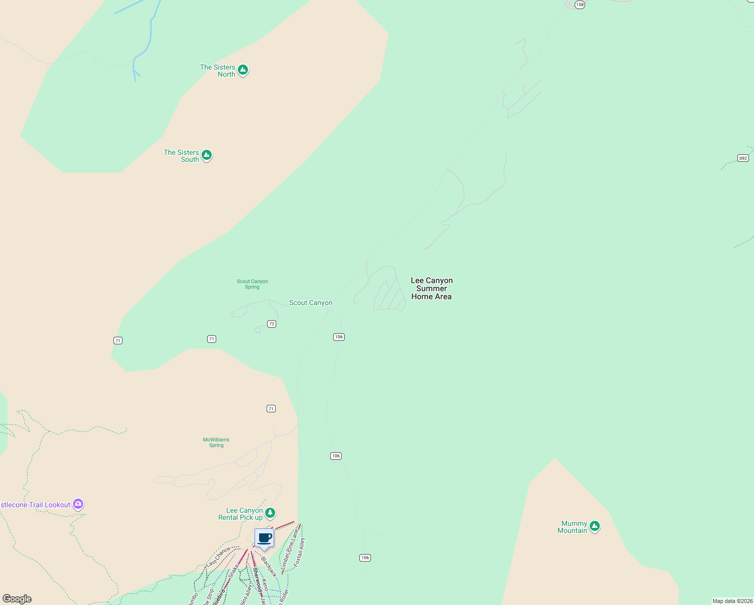 map of restaurants, bars, coffee shops, grocery stores, and more near 2130 Via Spes Nostra Street in Mount Charleston