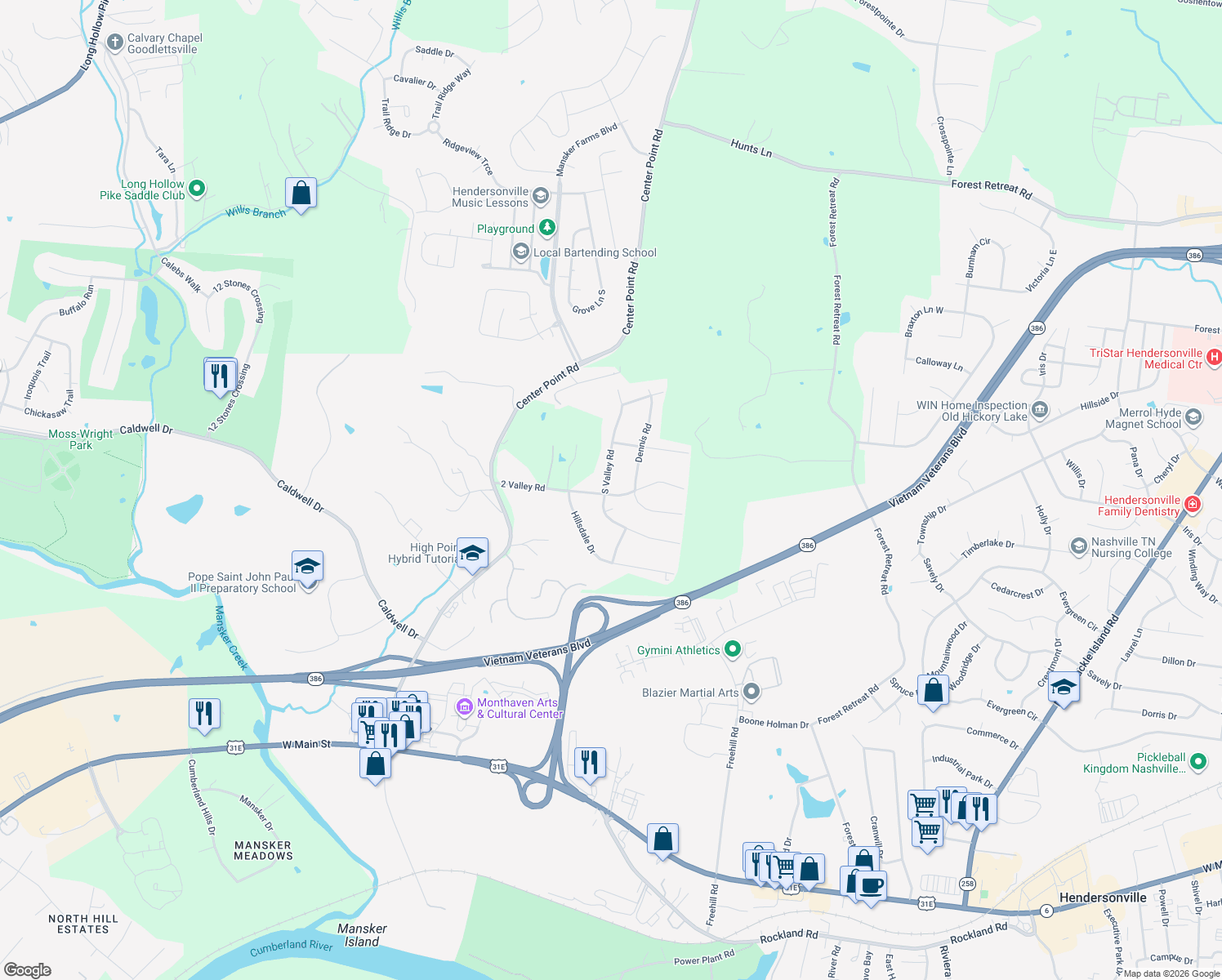 map of restaurants, bars, coffee shops, grocery stores, and more near 122 Dennis Road in Hendersonville