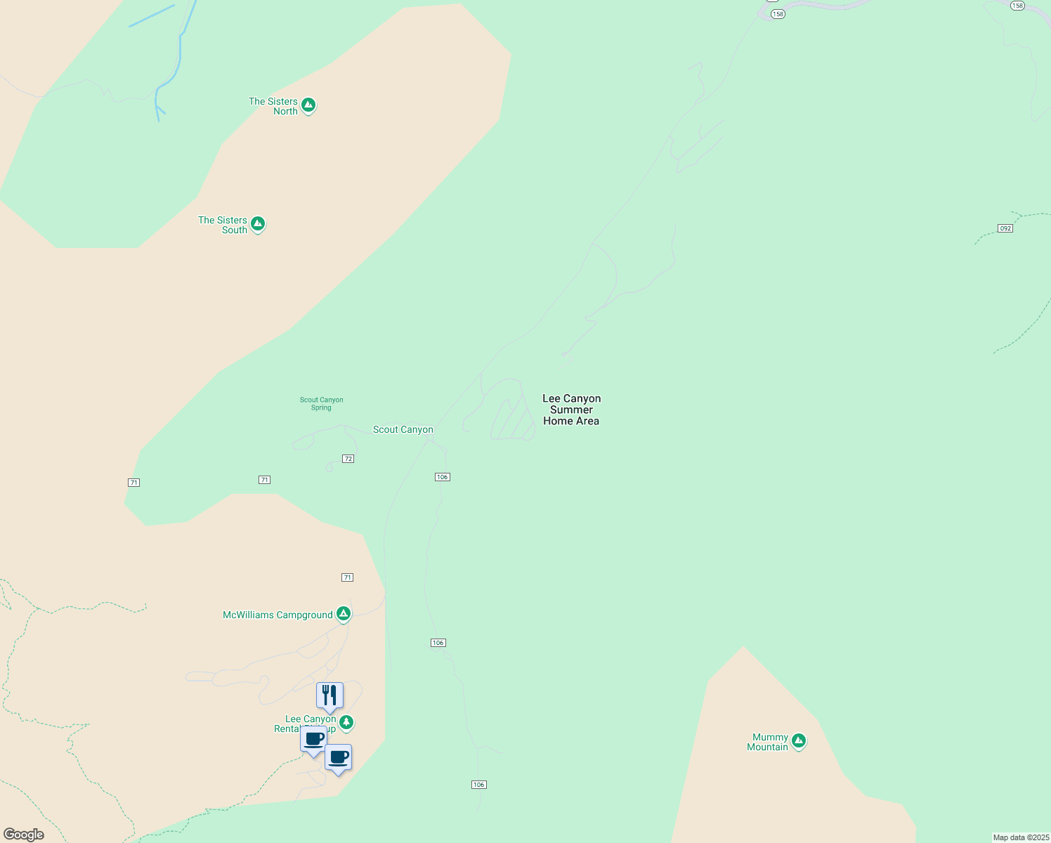 map of restaurants, bars, coffee shops, grocery stores, and more near 2160 Vía Vita in Mount Charleston
