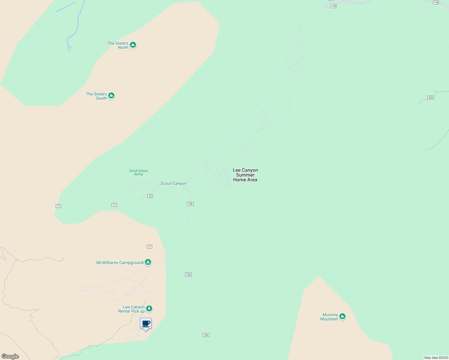 map of restaurants, bars, coffee shops, grocery stores, and more near 2160 Vía Vita in Mount Charleston