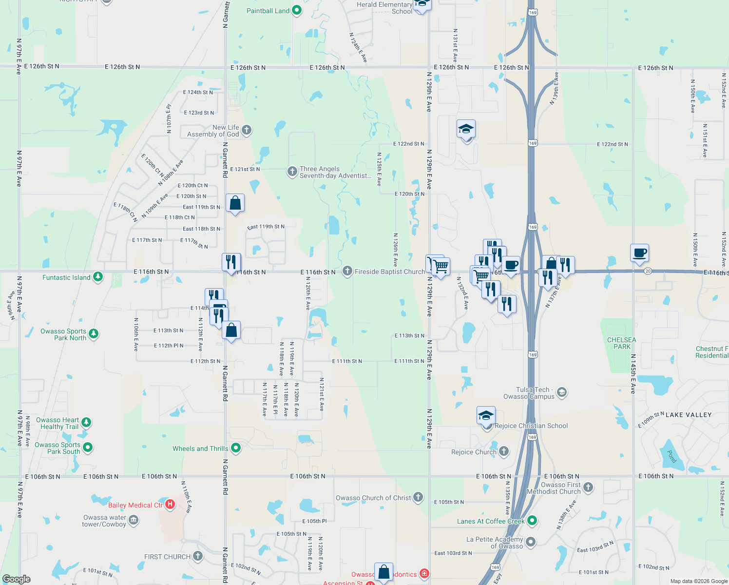 map of restaurants, bars, coffee shops, grocery stores, and more near 11423 North 123rd East Avenue in Collinsville