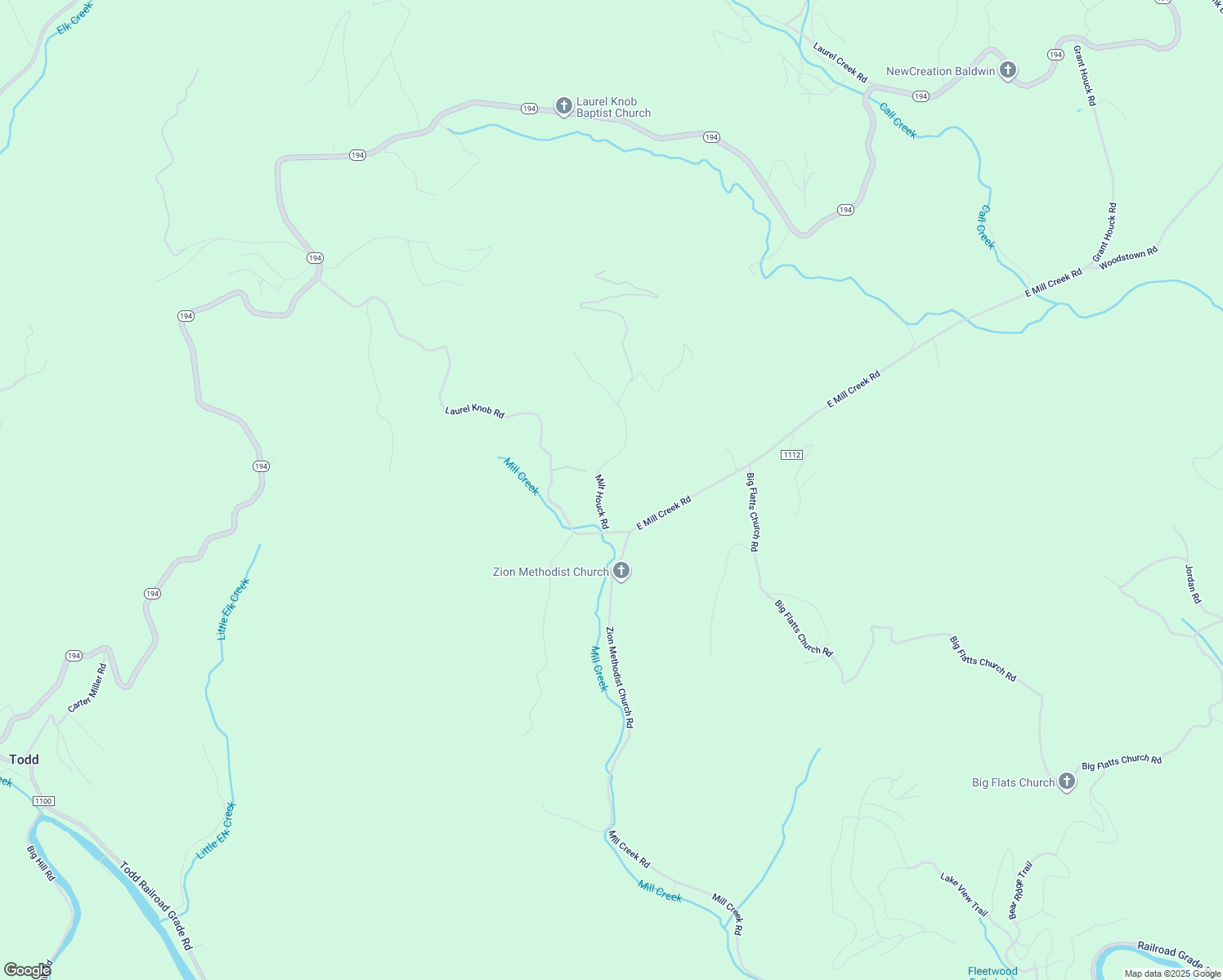 map of restaurants, bars, coffee shops, grocery stores, and more near 210 Milt Houck Road in Todd