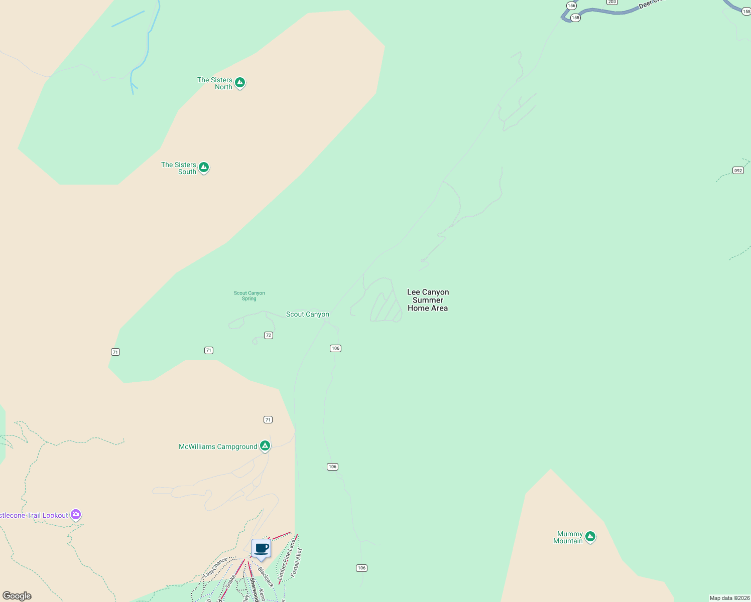 map of restaurants, bars, coffee shops, grocery stores, and more near 2178 Via Spes Nostra Street in Mount Charleston