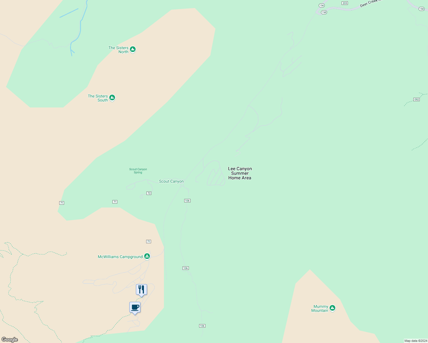 map of restaurants, bars, coffee shops, grocery stores, and more near 2194 Via Spes Nostra Street in Mount Charleston