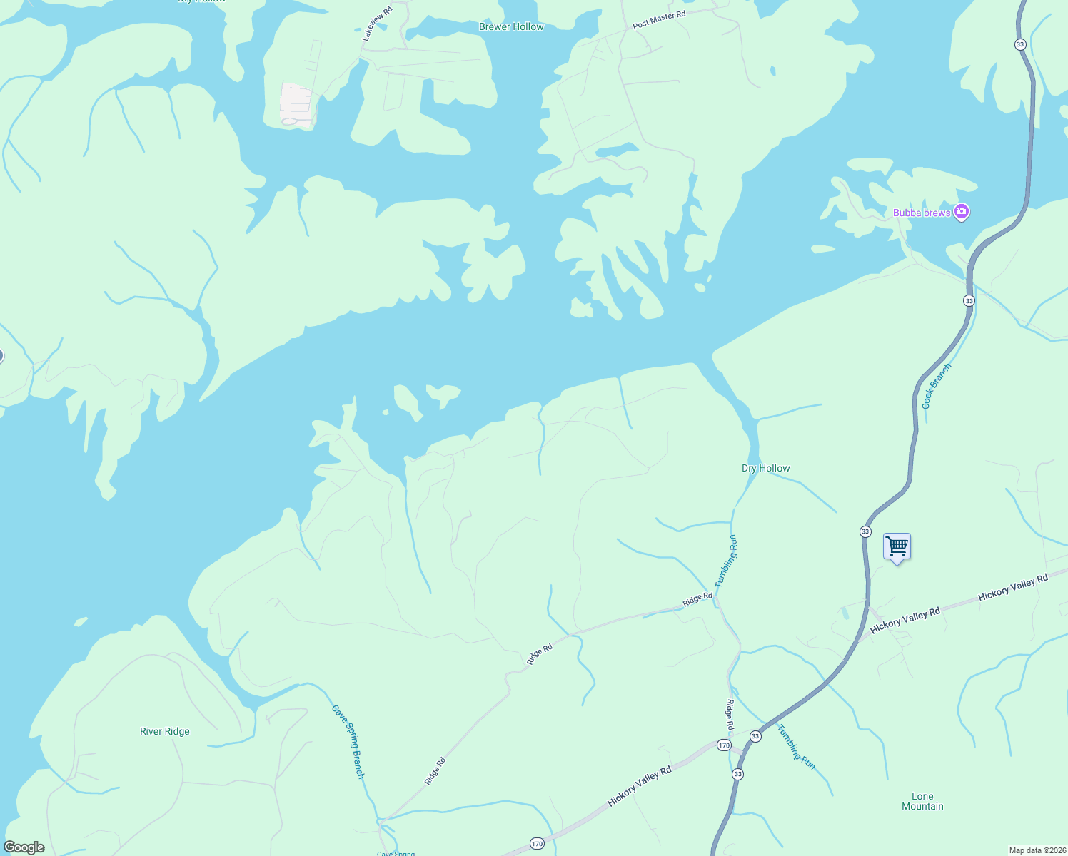 map of restaurants, bars, coffee shops, grocery stores, and more near 154 South Cove Road in Maynardville