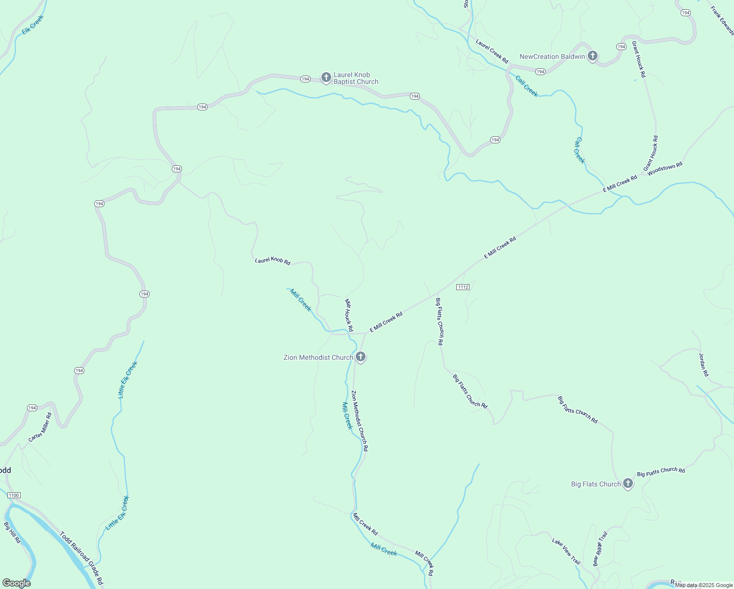 map of restaurants, bars, coffee shops, grocery stores, and more near 364 Milt Houck Road in Todd