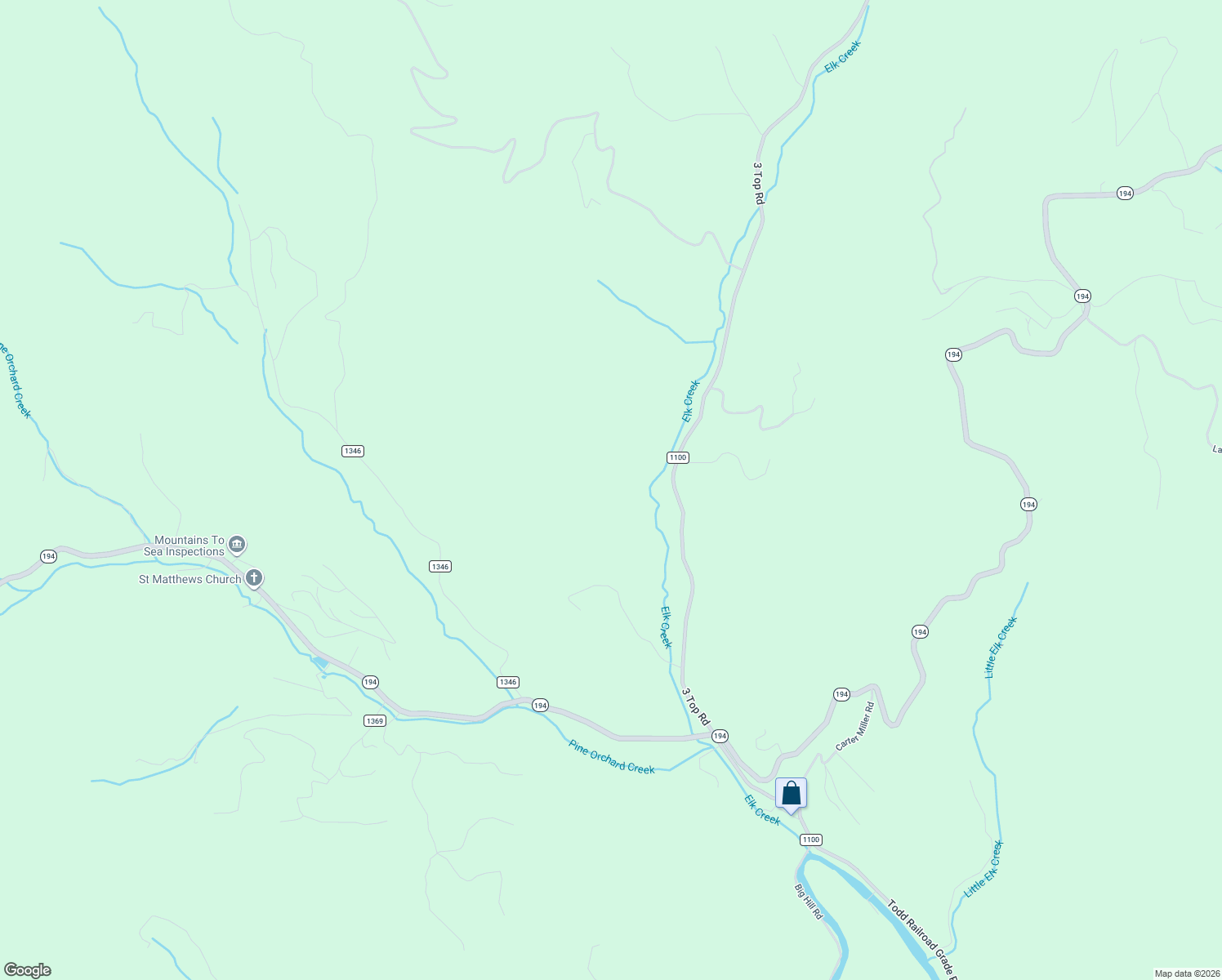 map of restaurants, bars, coffee shops, grocery stores, and more near 9716 3 Top Road in Todd