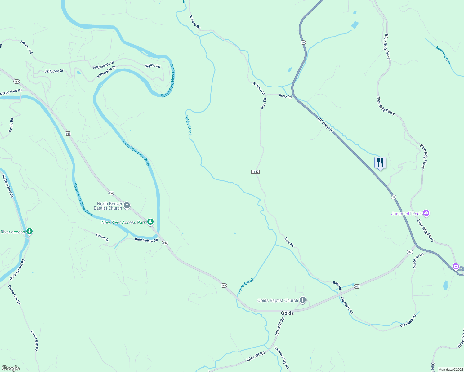 map of restaurants, bars, coffee shops, grocery stores, and more near 718 Bare Road in West Jefferson