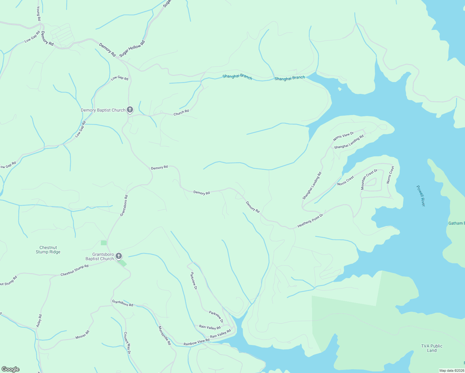 map of restaurants, bars, coffee shops, grocery stores, and more near 3824 Demory Road in LaFollette