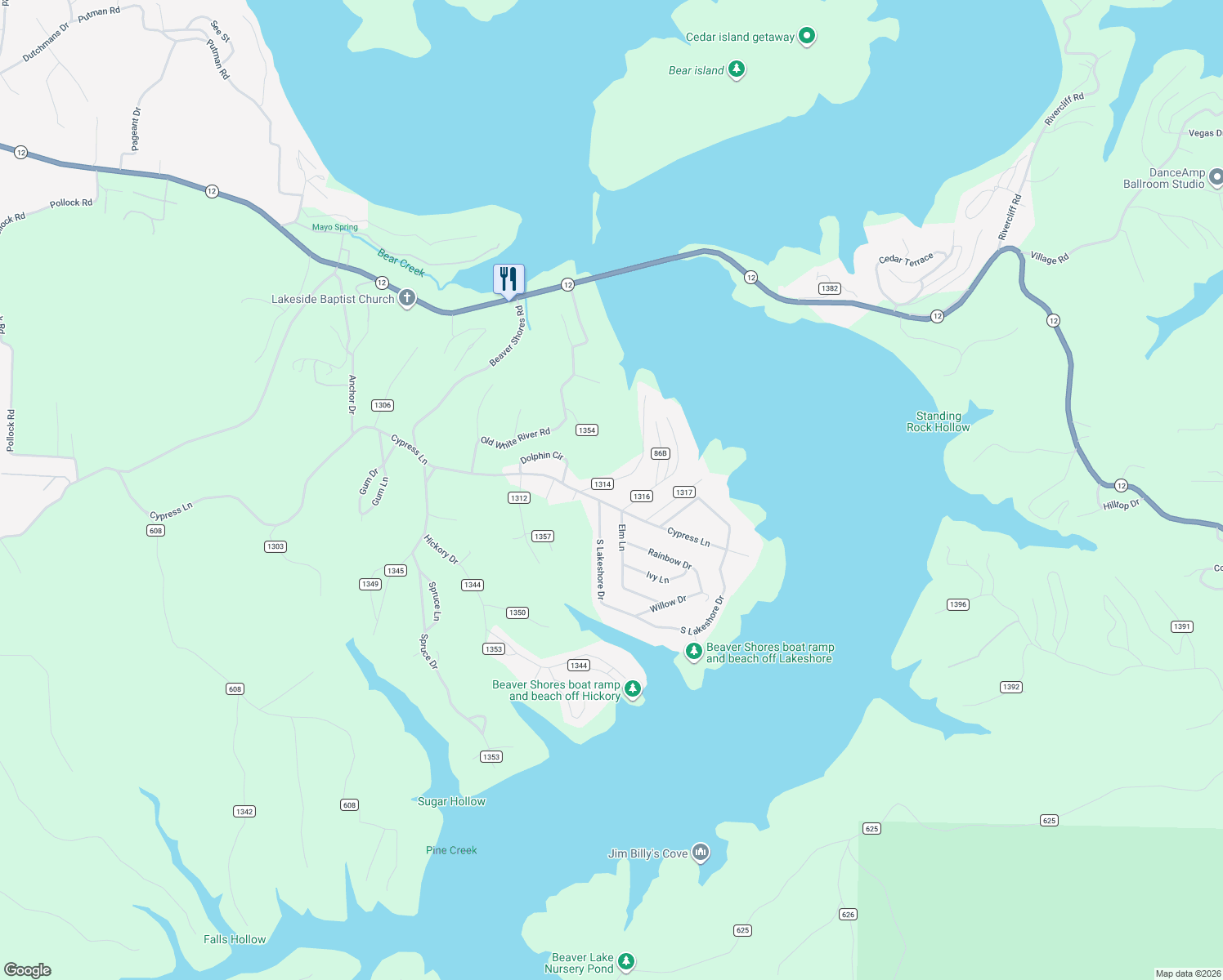map of restaurants, bars, coffee shops, grocery stores, and more near 16416 Cypress Lane in Rogers