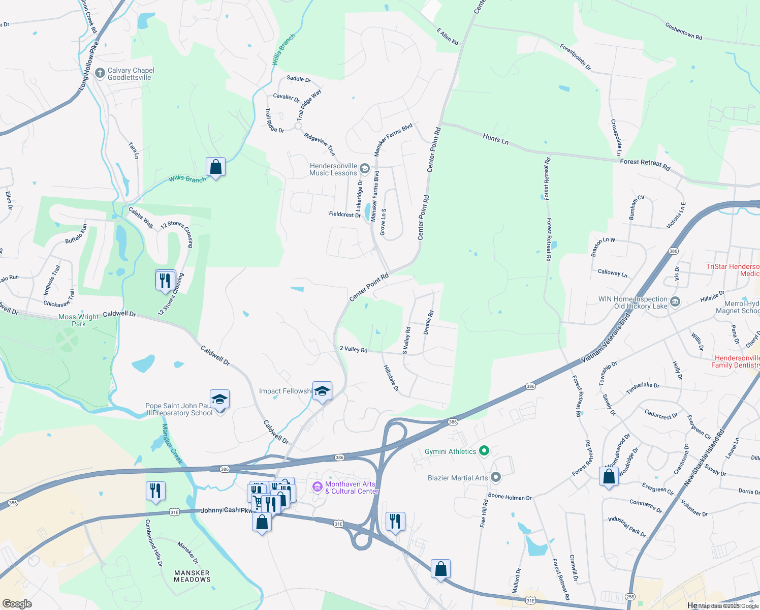 map of restaurants, bars, coffee shops, grocery stores, and more near 1240 Center Point Road in Hendersonville