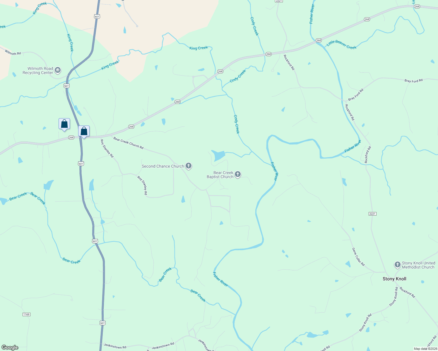 map of restaurants, bars, coffee shops, grocery stores, and more near 649 Bear Creek Church Road in Dobson