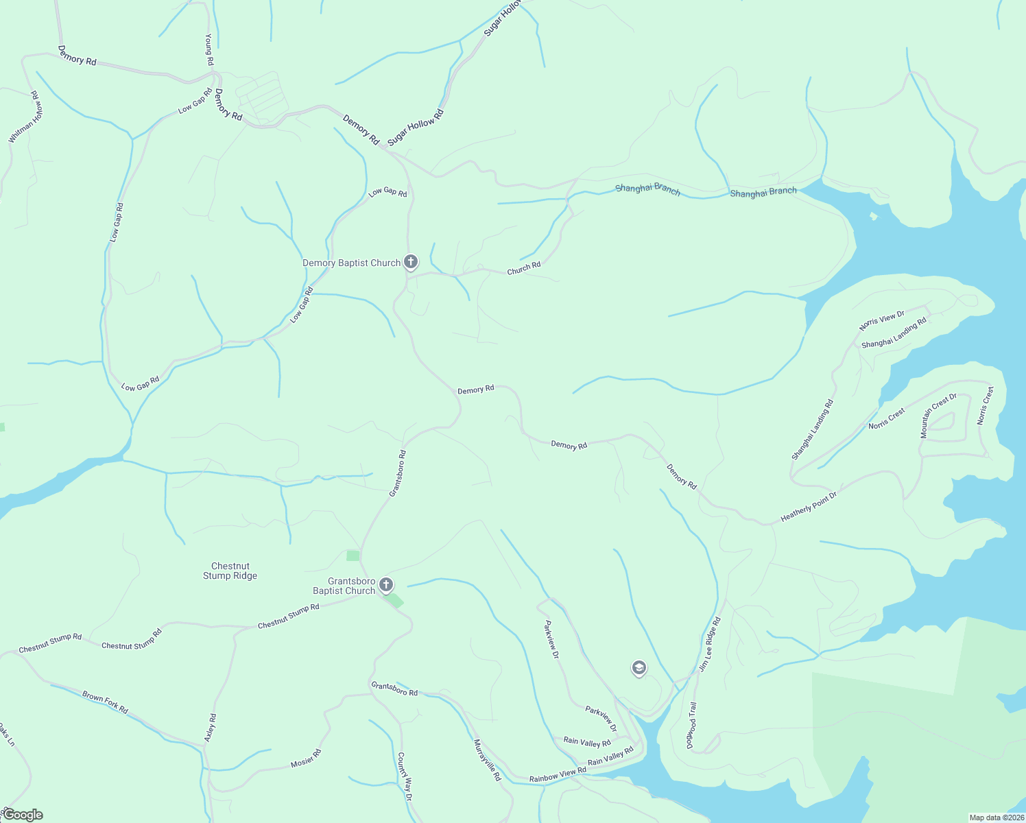 map of restaurants, bars, coffee shops, grocery stores, and more near 3576 Demory Road in LaFollette