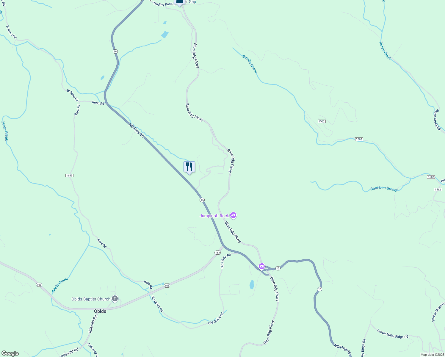map of restaurants, bars, coffee shops, grocery stores, and more near 165 Foggy Ridge Drive in West Jefferson