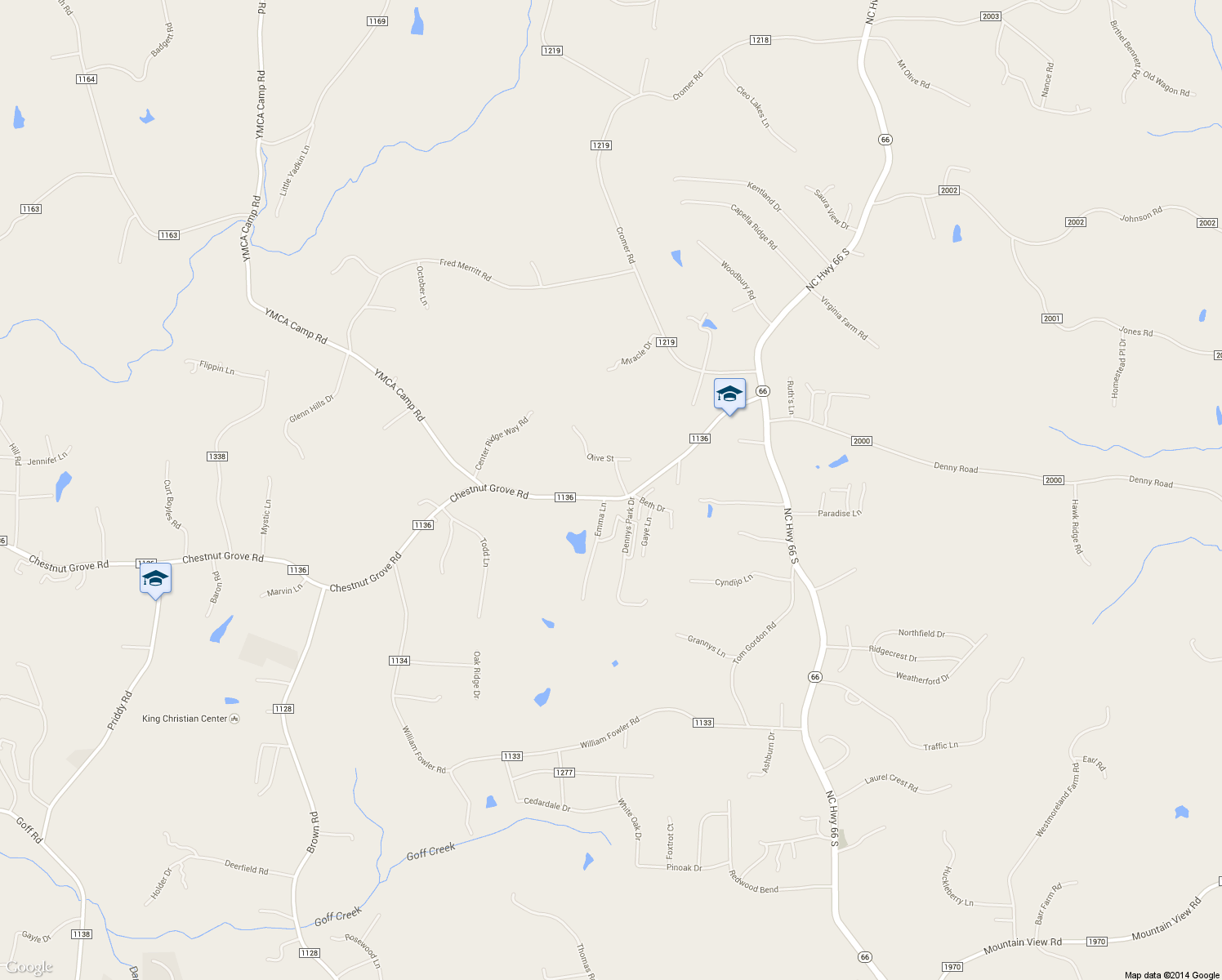 map of restaurants, bars, coffee shops, grocery stores, and more near 1278 Chestnut Grove Rd in King