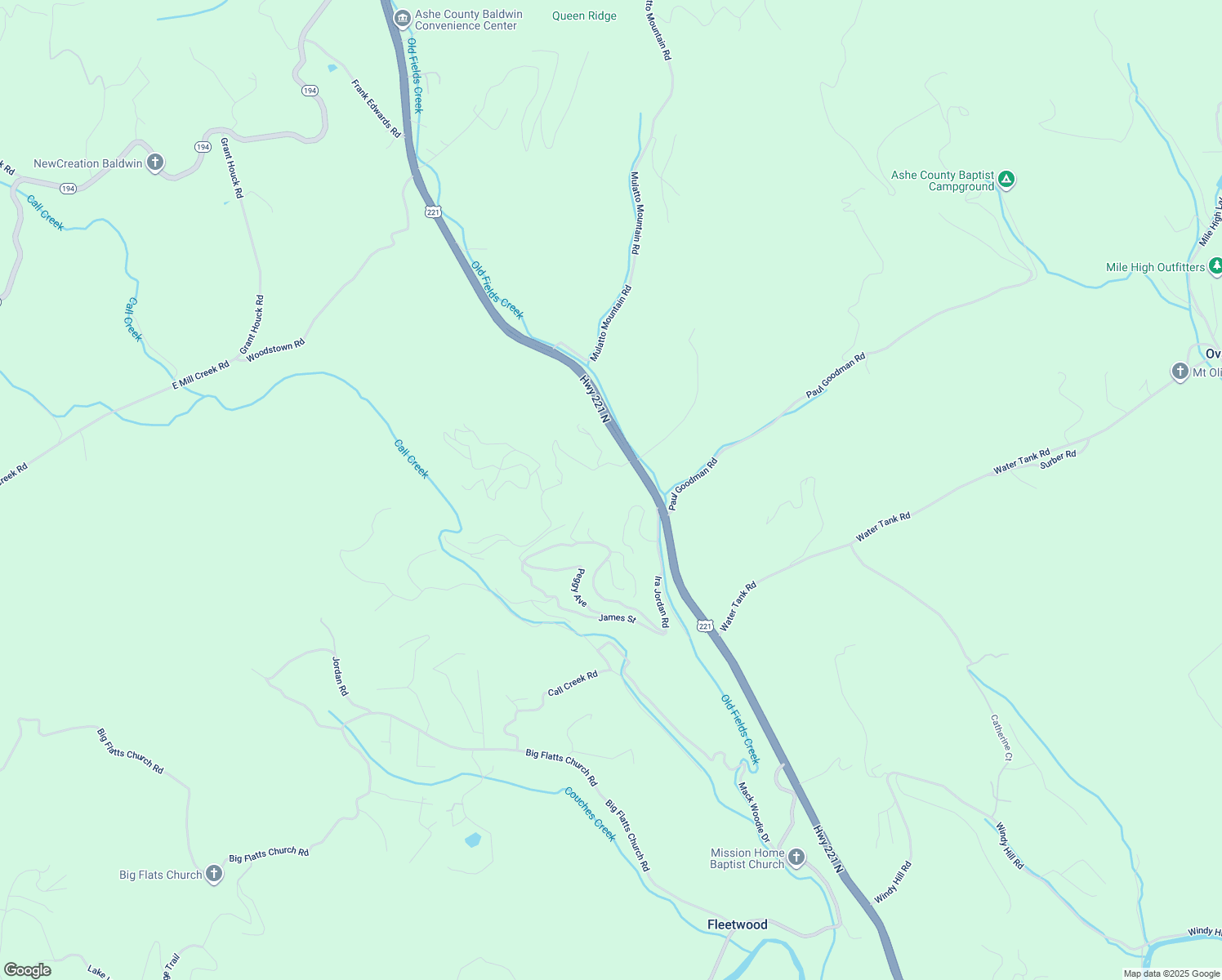 map of restaurants, bars, coffee shops, grocery stores, and more near 7844 U.S. 221 in Fleetwood