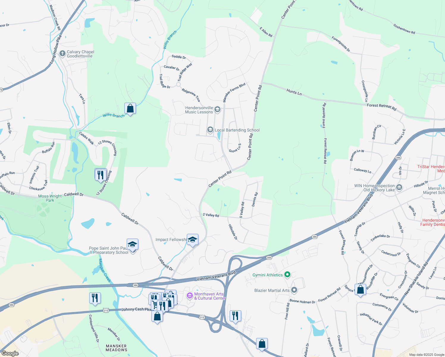 map of restaurants, bars, coffee shops, grocery stores, and more near 1240 Center Point Road in Hendersonville