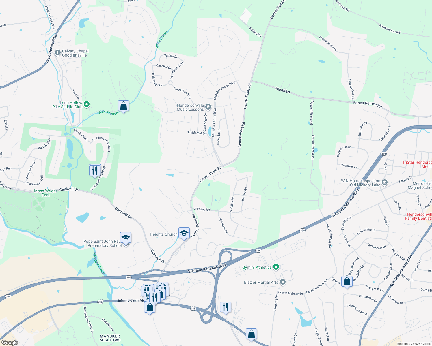 map of restaurants, bars, coffee shops, grocery stores, and more near 1401 Center Point Road in Hendersonville