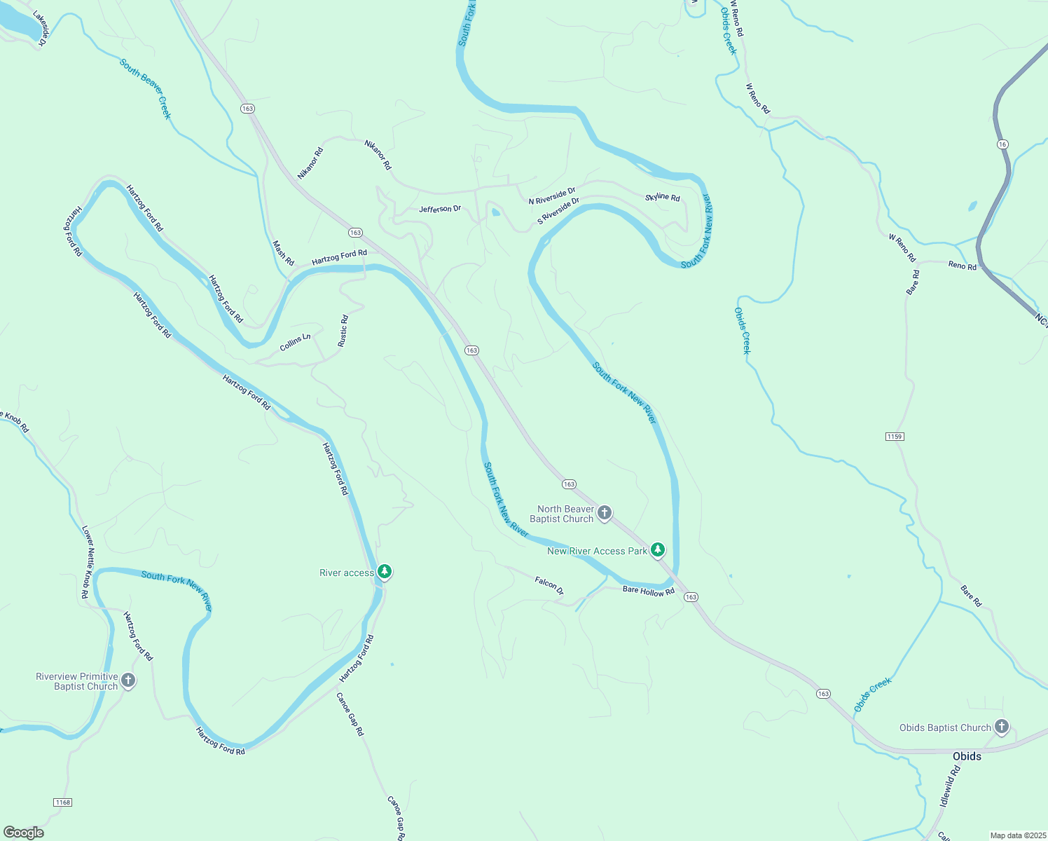 map of restaurants, bars, coffee shops, grocery stores, and more near 7545 Nc Highway 163 in West Jefferson