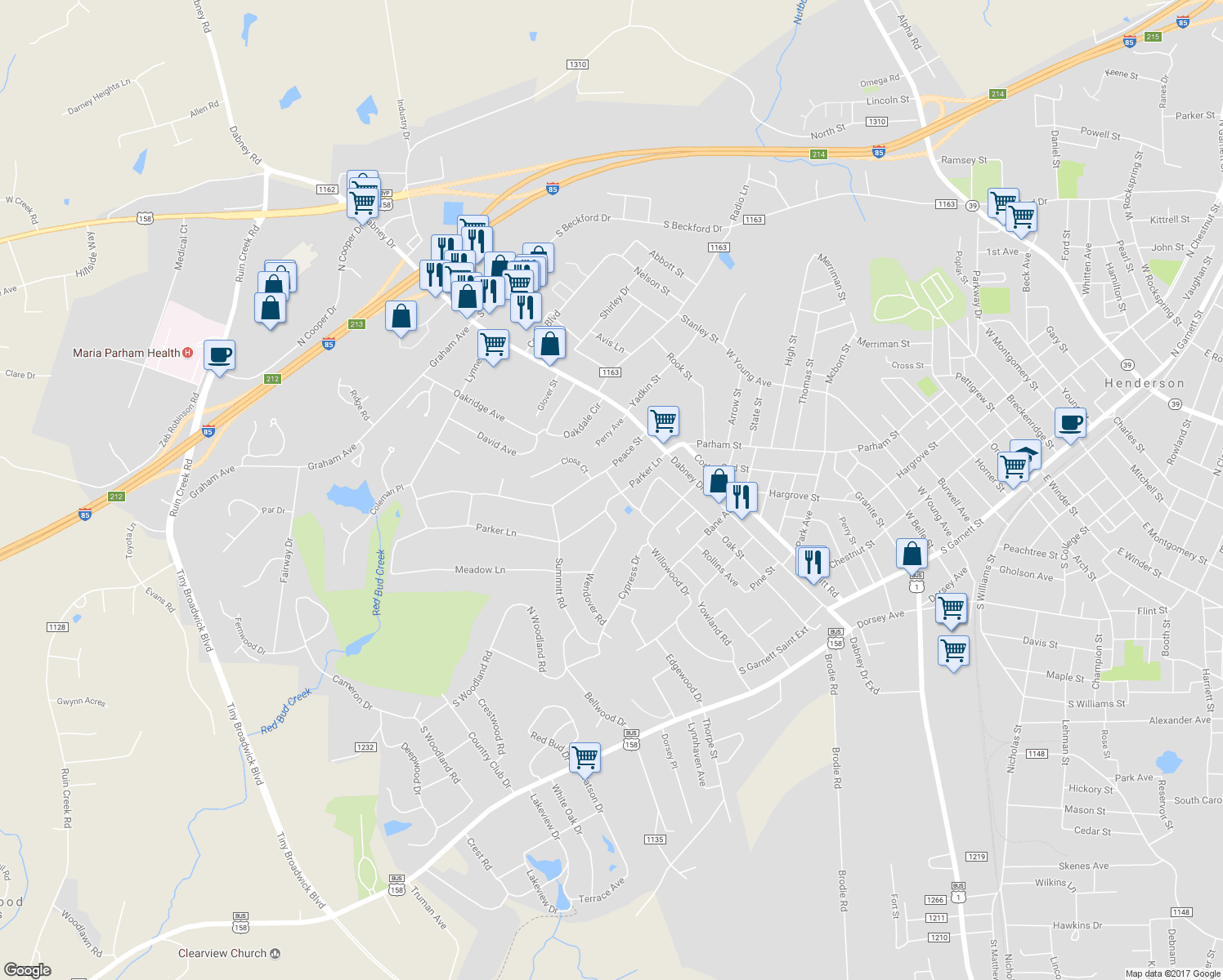 map of restaurants, bars, coffee shops, grocery stores, and more near 1506 Parker Lane in Henderson
