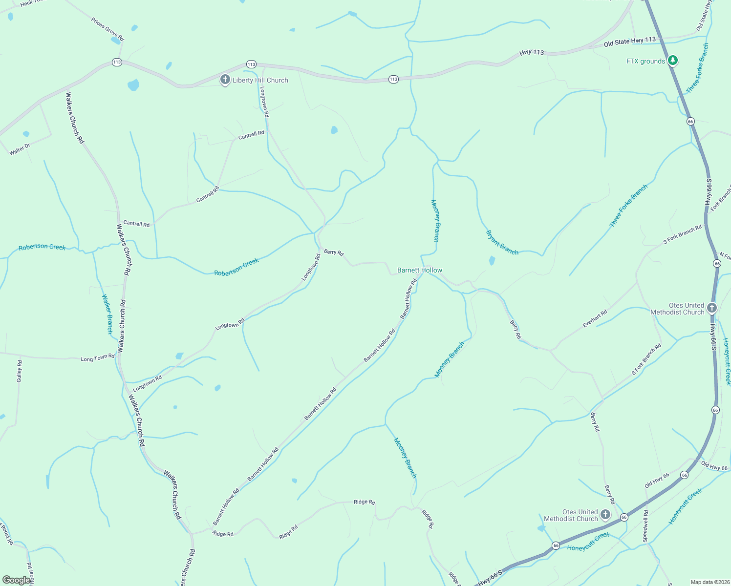 map of restaurants, bars, coffee shops, grocery stores, and more near 757 Berry Road in Bulls Gap
