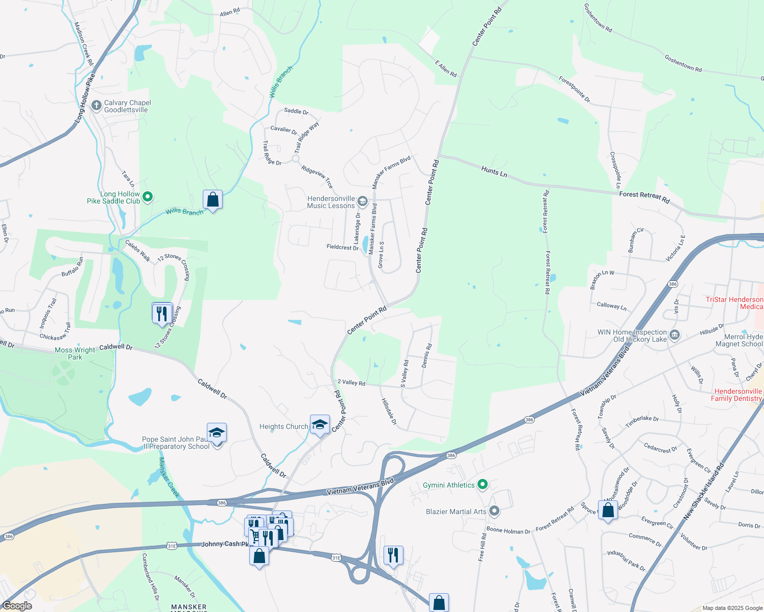 map of restaurants, bars, coffee shops, grocery stores, and more near 1401 Center Point Road in Hendersonville