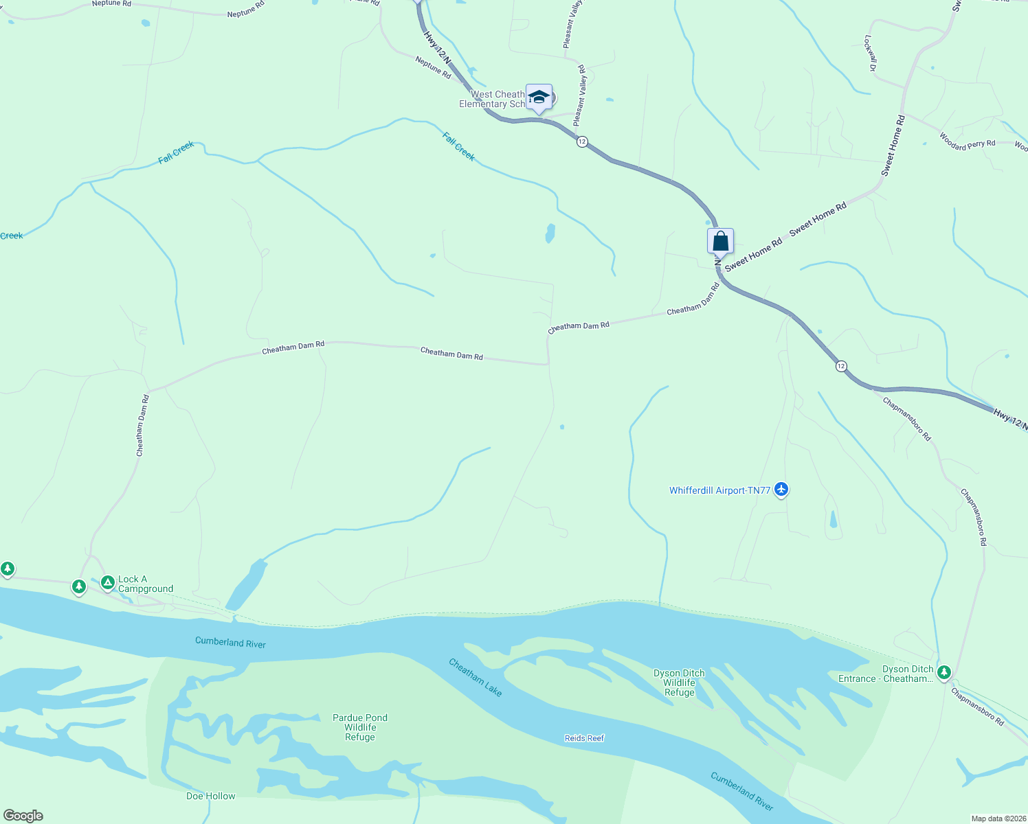 map of restaurants, bars, coffee shops, grocery stores, and more near 1327 Cheatham Dam Rd in Ashland City
