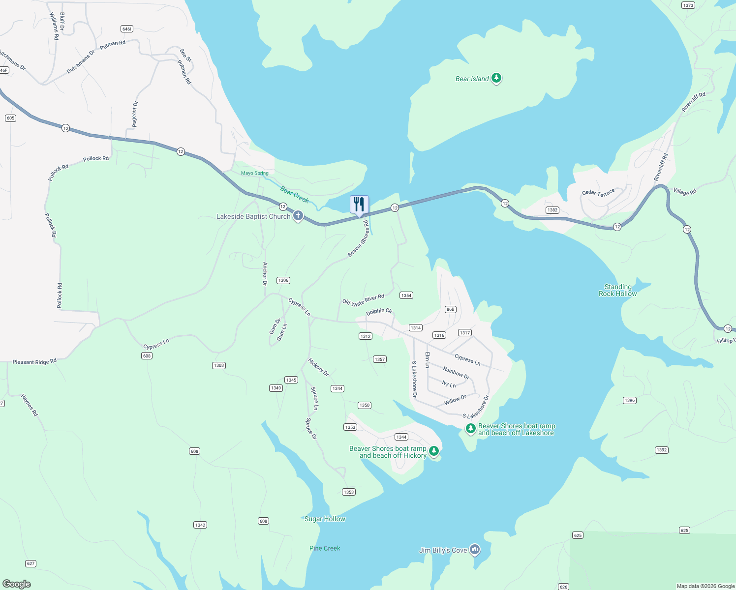 map of restaurants, bars, coffee shops, grocery stores, and more near 8078 Old White River Road in Little Flock