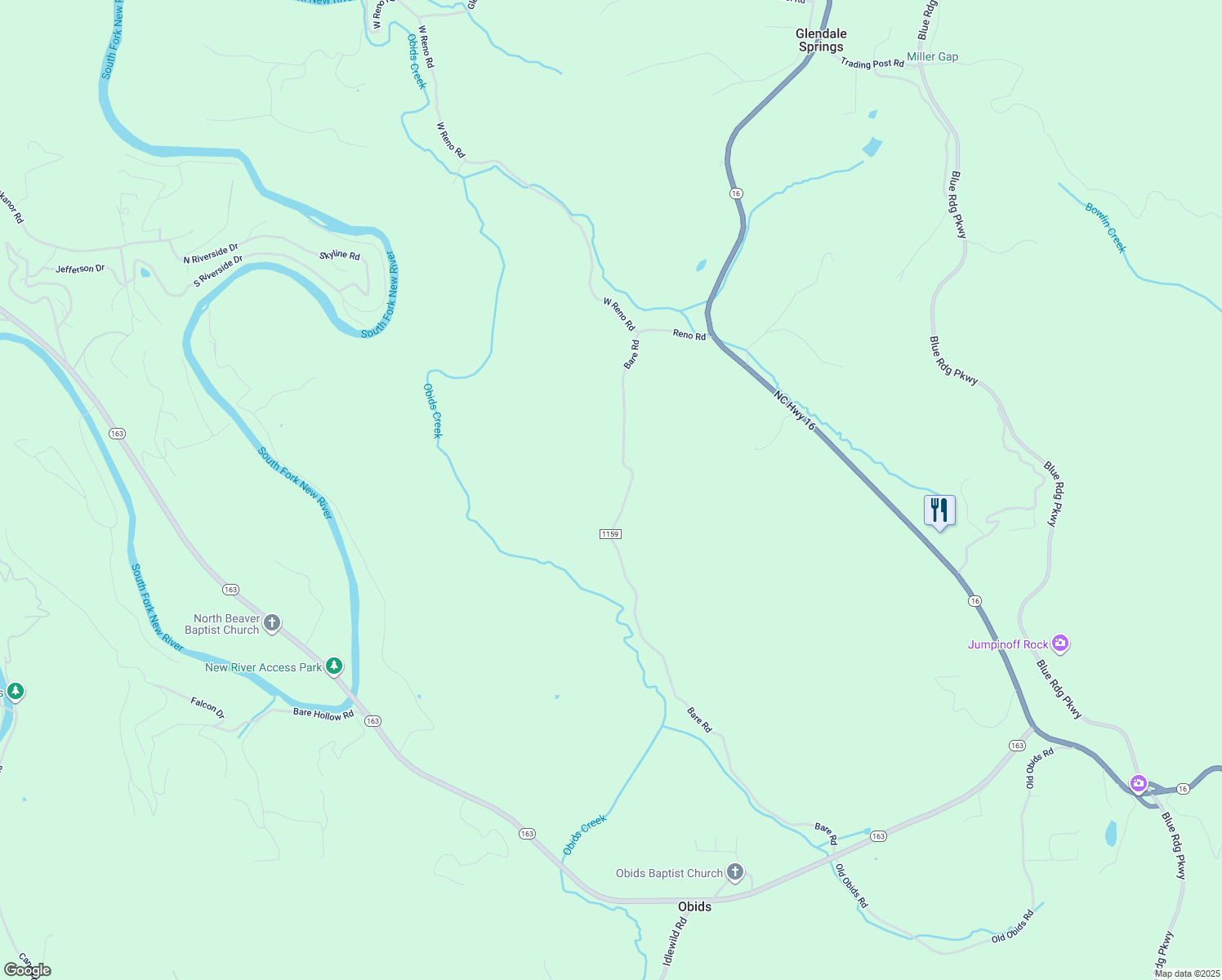 map of restaurants, bars, coffee shops, grocery stores, and more near 472 Bare Road in West Jefferson