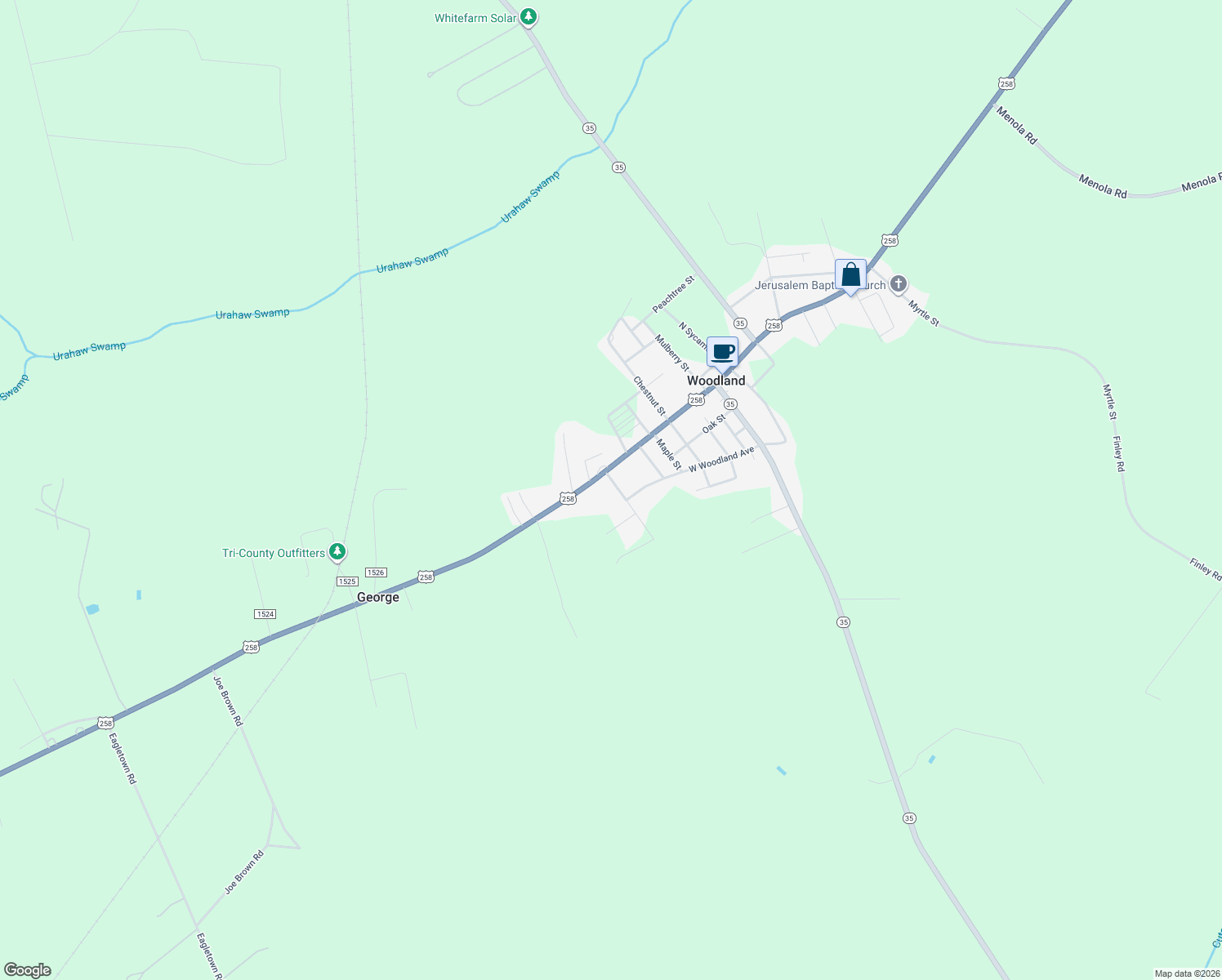 map of restaurants, bars, coffee shops, grocery stores, and more near 113 Cherry Street in Woodland