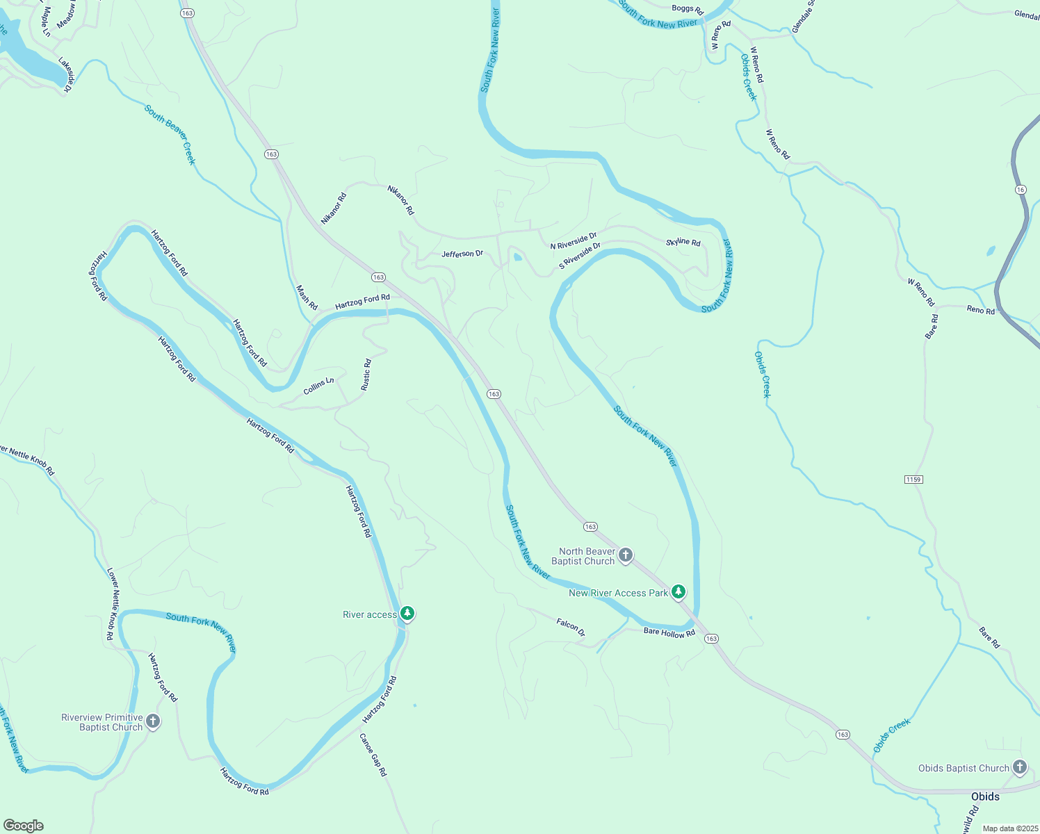 map of restaurants, bars, coffee shops, grocery stores, and more near Heritage River Road in Ashe County