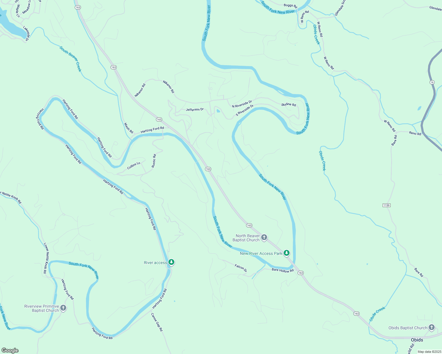 map of restaurants, bars, coffee shops, grocery stores, and more near Heritage River Road in Ashe County