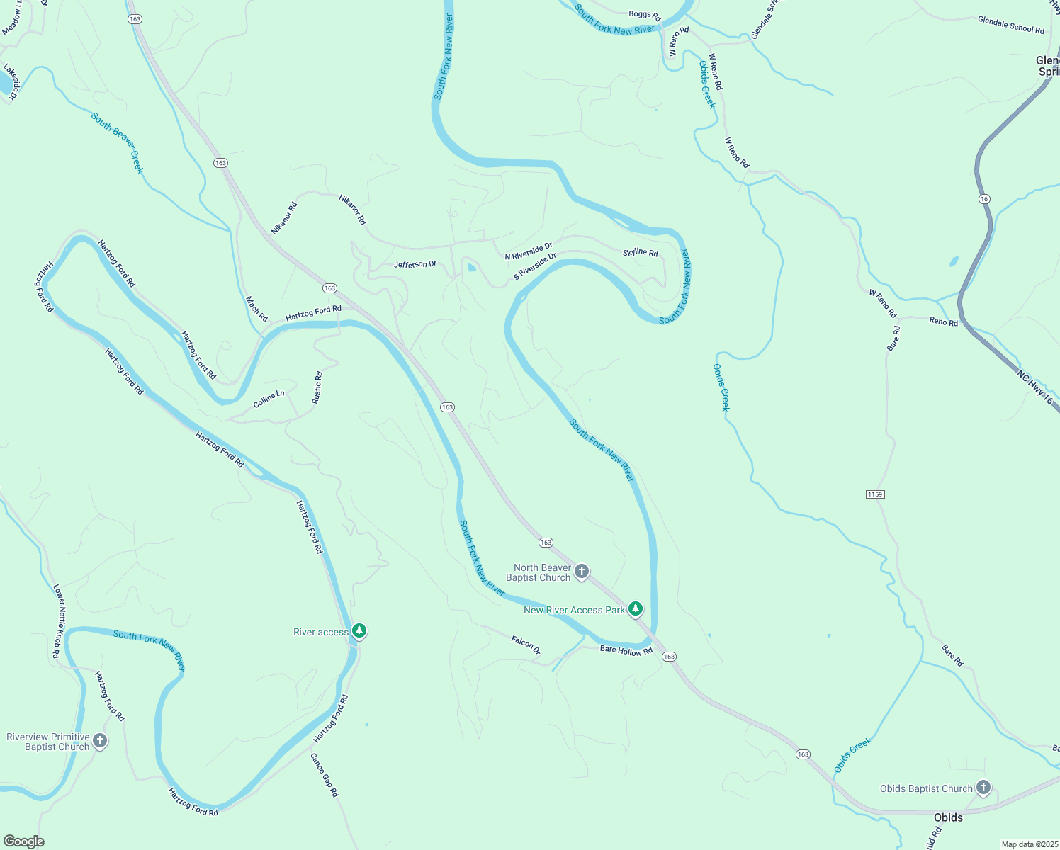 map of restaurants, bars, coffee shops, grocery stores, and more near Riversound Road in Ashe County