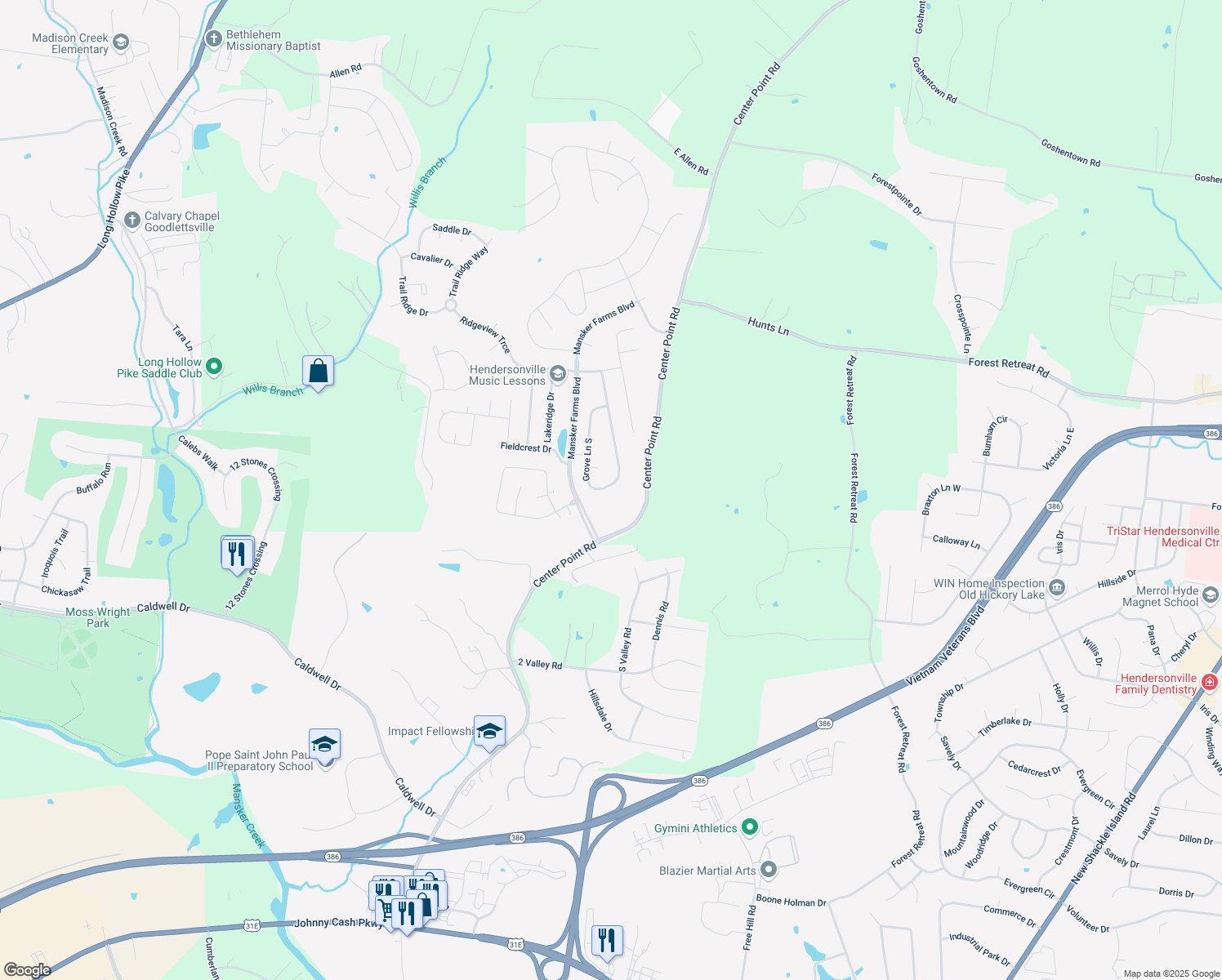 map of restaurants, bars, coffee shops, grocery stores, and more near 145 Grove Lane South in Hendersonville