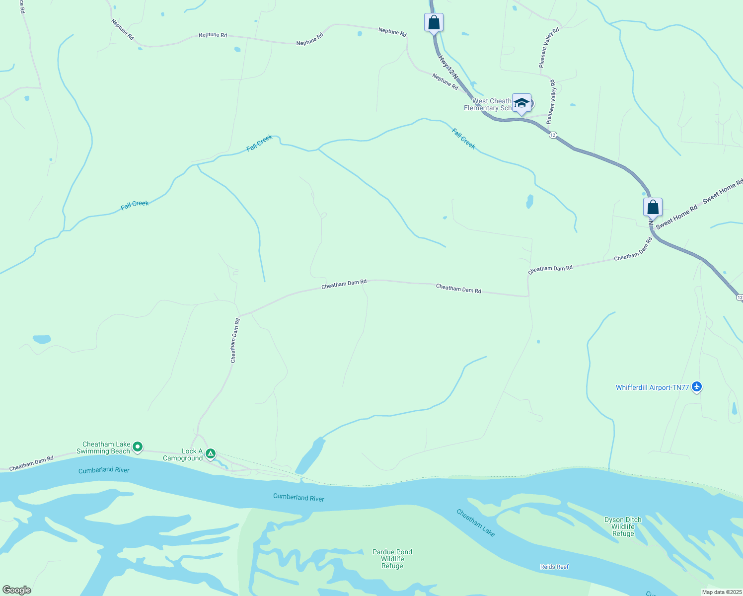 map of restaurants, bars, coffee shops, grocery stores, and more near 1465 Cheatham Dam Road in Ashland City