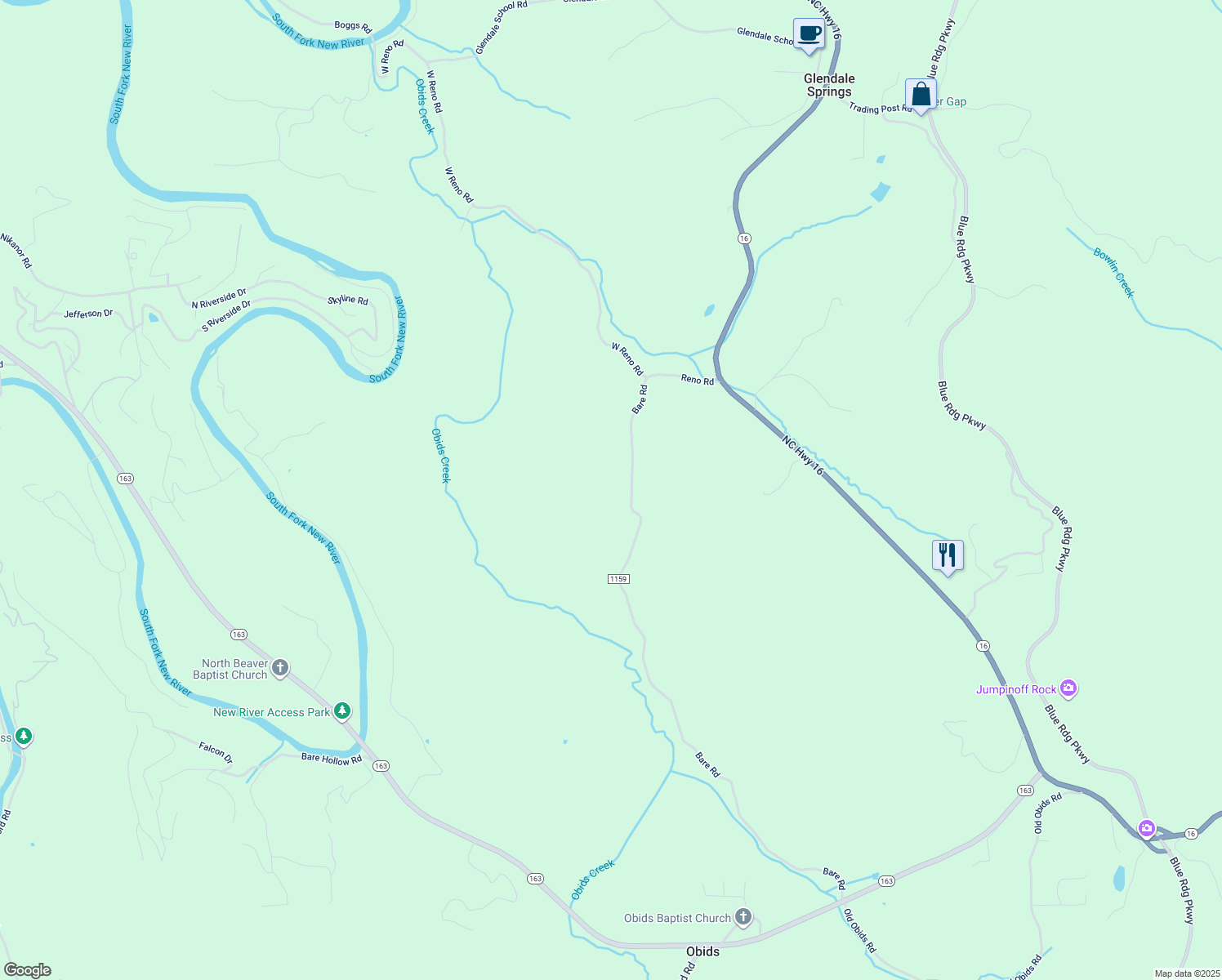 map of restaurants, bars, coffee shops, grocery stores, and more near 718 Bare Road in West Jefferson